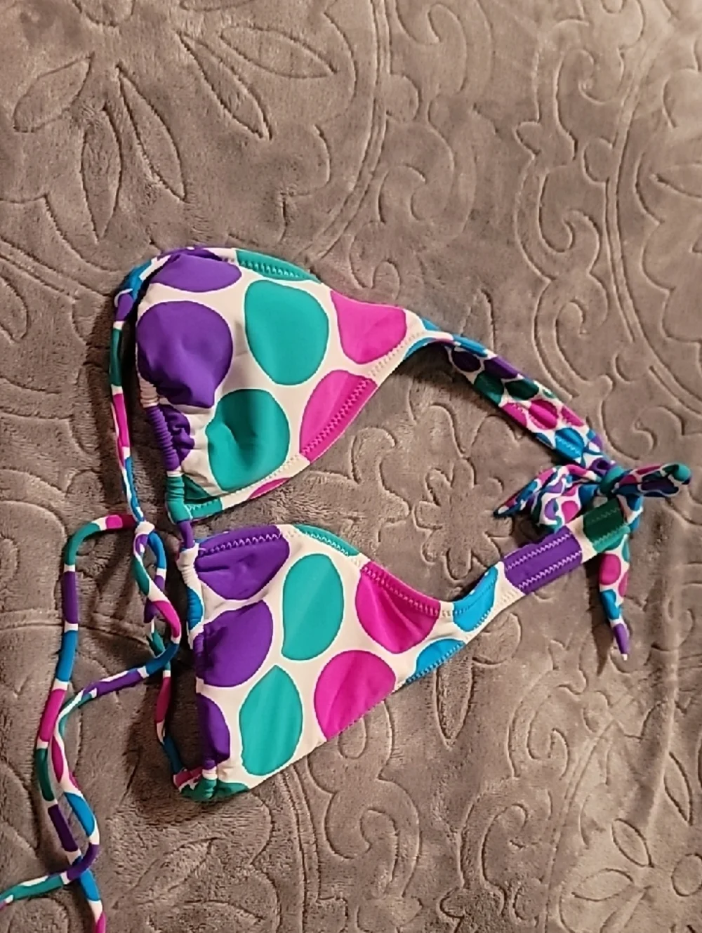Vintage 2010 Aeropostale Polkadot Triangle Bikini With Reversable Patterned Top - Picture 4 of 11